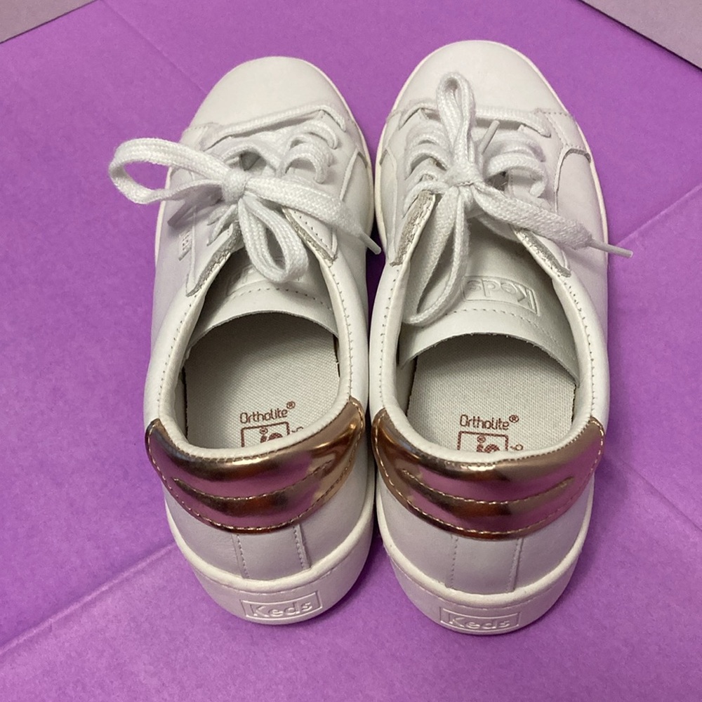 keds womens orthlite white leather sneakers casual metallic rose gold heel 7 1/2 - Picture 2 of 10